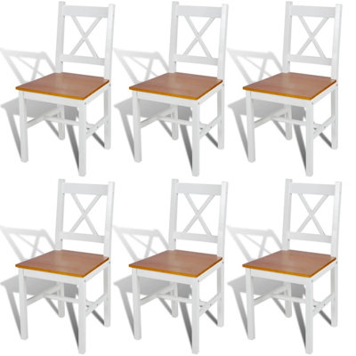 Lipa Dining Side Set Of 6, X Back Design, White, Brown Pine Wood
