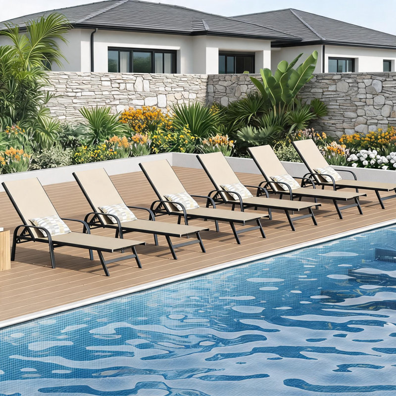 Chaise longue inclinable extérieure à 5 positions avec tissu en textilène | Méridienne de patio réglable pour jardin, bord de piscine et balcon