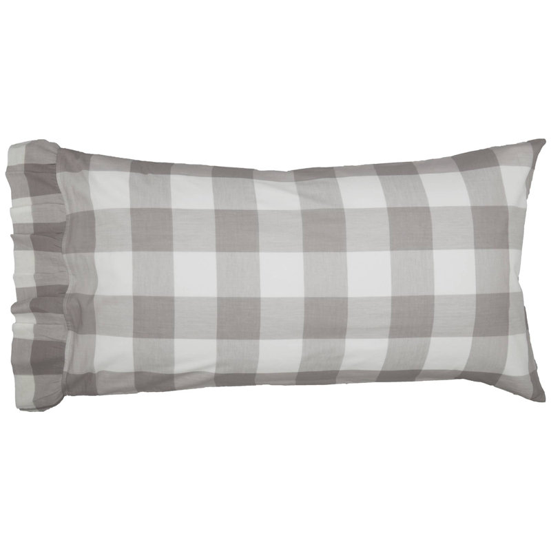 100% Cotton Flatweave Checkered - Set of 2, King, Light Gray