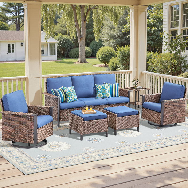 Ensemble de conversation avec canapé pivotant pour 5 personnes Coady, Bleu, Brun