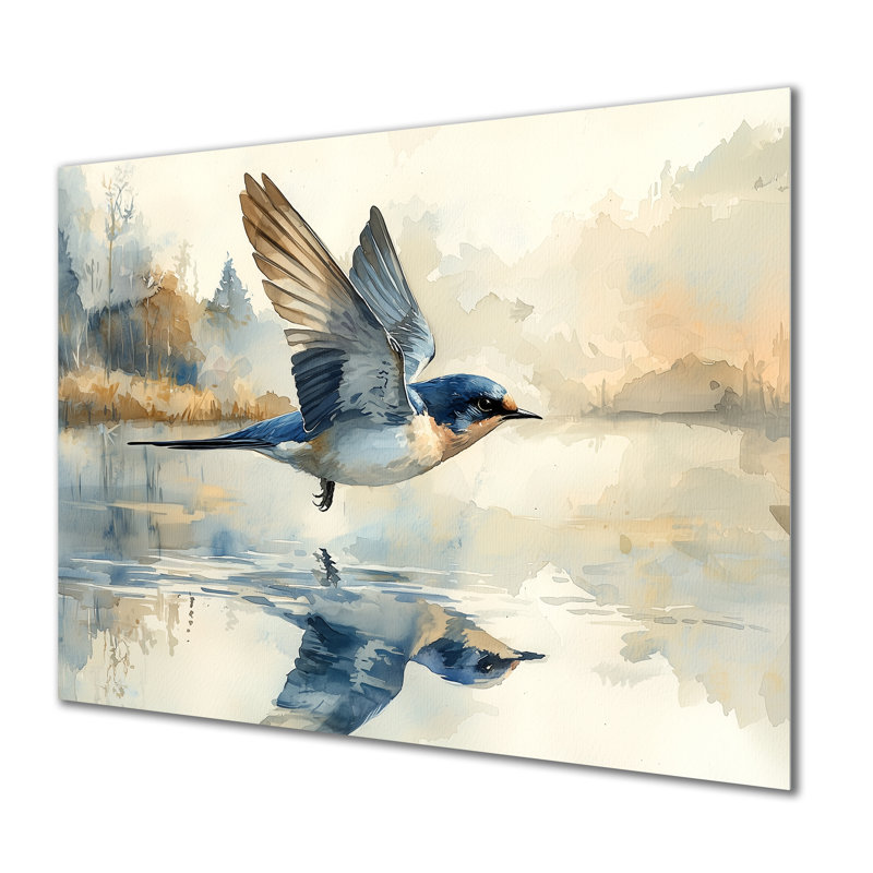 Oiseau hirondelle écumant l'eau - Art mural en métal, reproduction d'art moderne, H 12 po x l 20 po