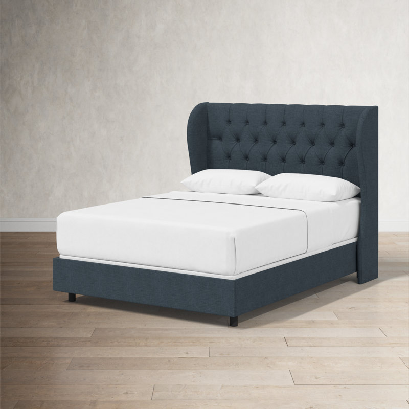 Tomey Upholstered Wingback Bed, California King, Classic Navy Linen