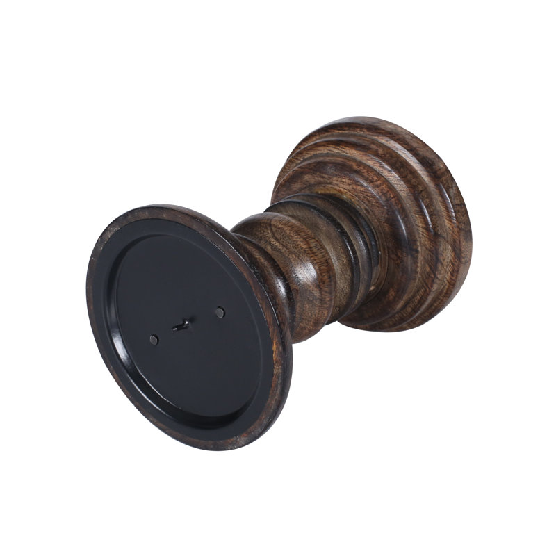 Wood Candlestick, 19cm H x 12cm W x 12cm D