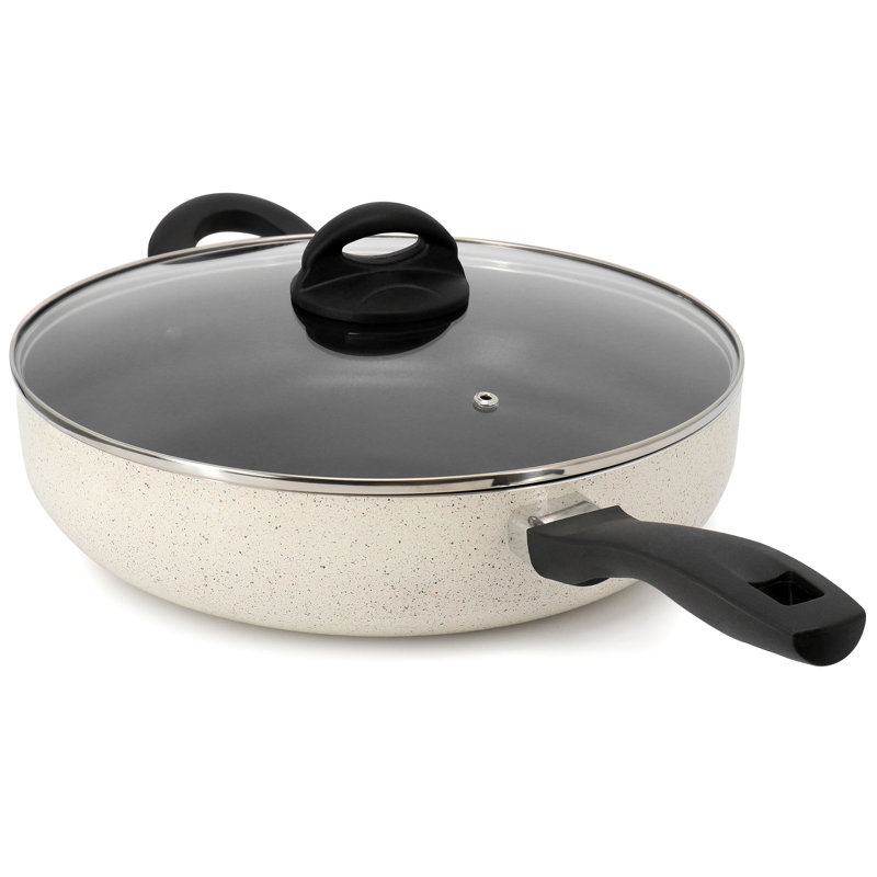 Oster Clairborne 5 Quart Aluminum Nonstick Saute Pan with Lid in Sand