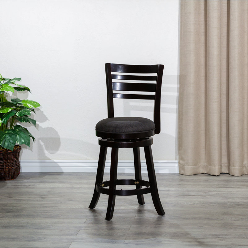 30" Bar Height Slat Back Swivel Stool, Black 