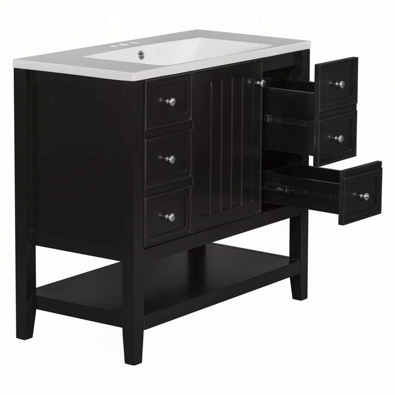 Meuble-lavabo 36 po avec lavabo en céramique, Noir