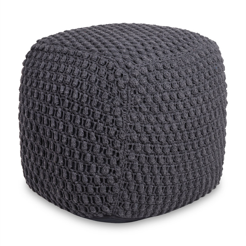 Aitana 18" Cotton Blend Pouf Ottoman, Dark Gray 100% Cotton
