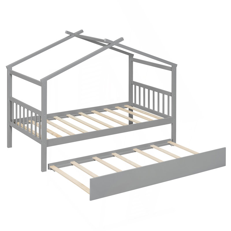 Lit simple en bois avec lit gigogne simple, Gris