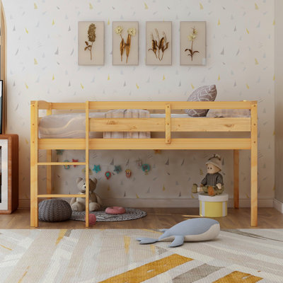 Twin Wood Loft Bed Low Loft Beds With Ladder,Twin,Walnut(OLD SKU :WF286816AAD)