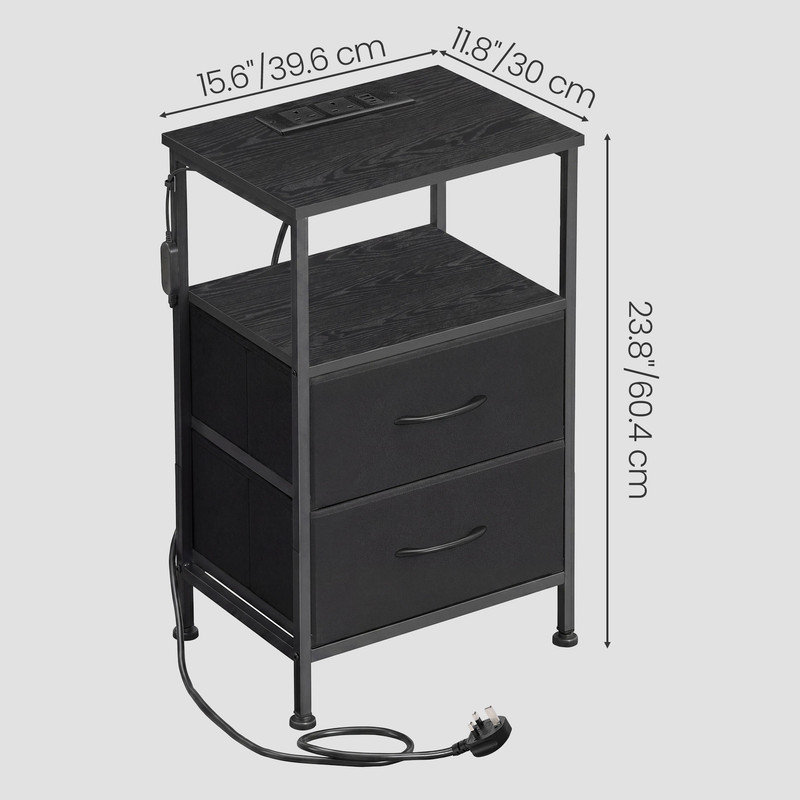 39.6 cm W Bedside Table, Black