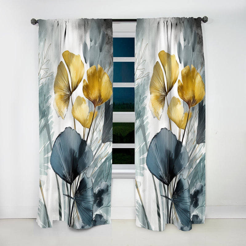 Neaton - Palm Tropical Ginkgo Artwork I - Traditional Curtain - Velvet Room Darkening - 1 panel, 52" W x 108" L