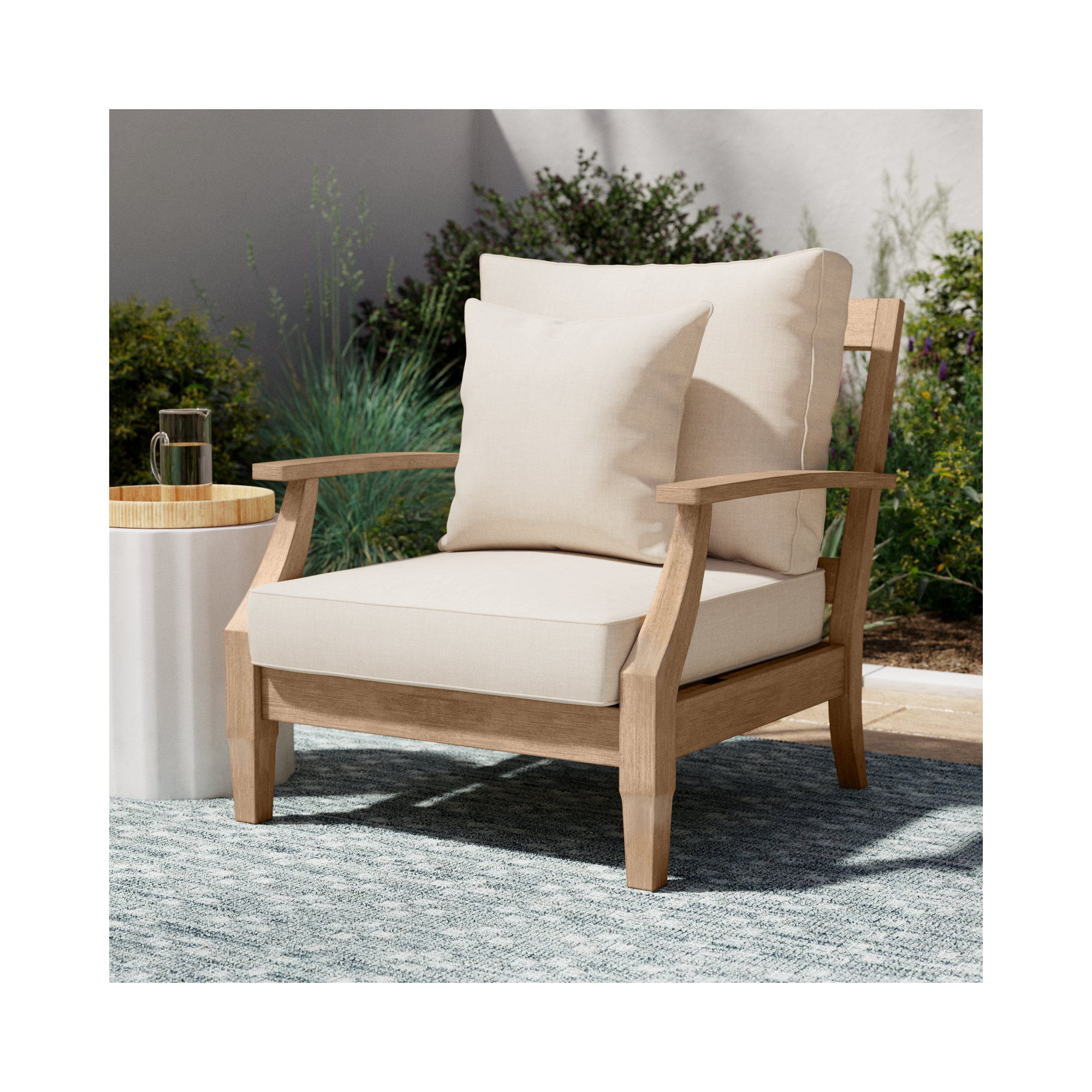 Samya Outdoor Chair with Cushions, Natural, Beige