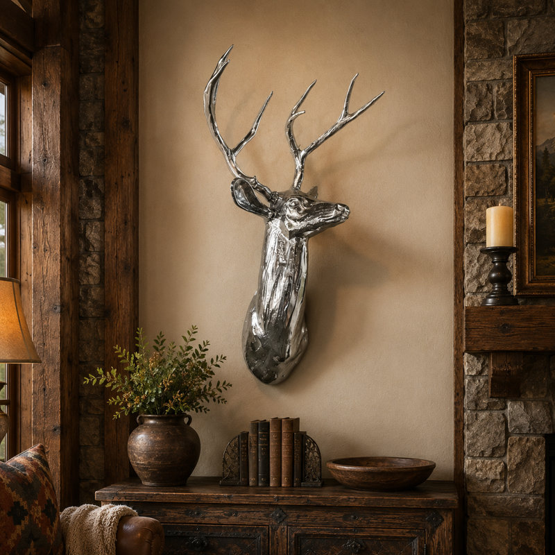 Stunning Pewter Deer Head, Life Size