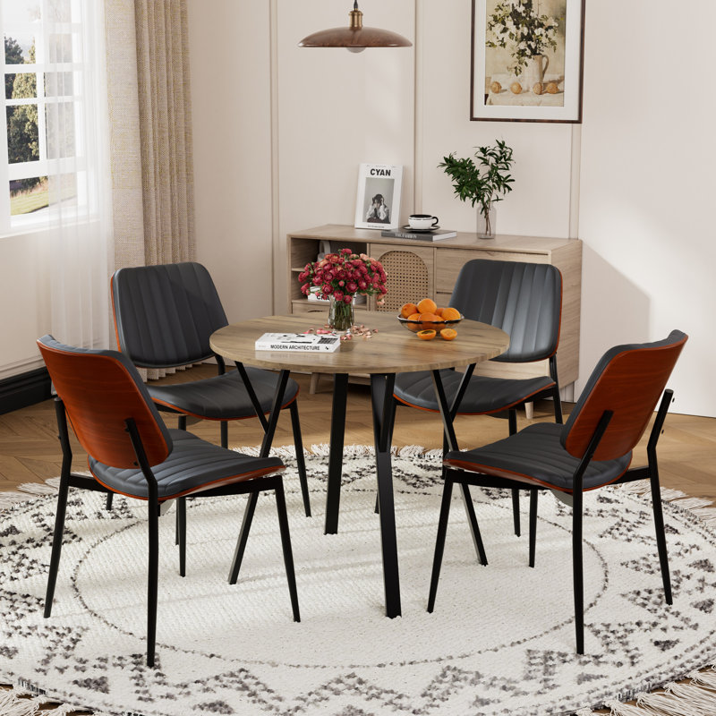 Ensemble de table ronde, Noir, 3 pièces: table, 2 chaises, H 29,52 po x l 35,43 po x P 35,43 po