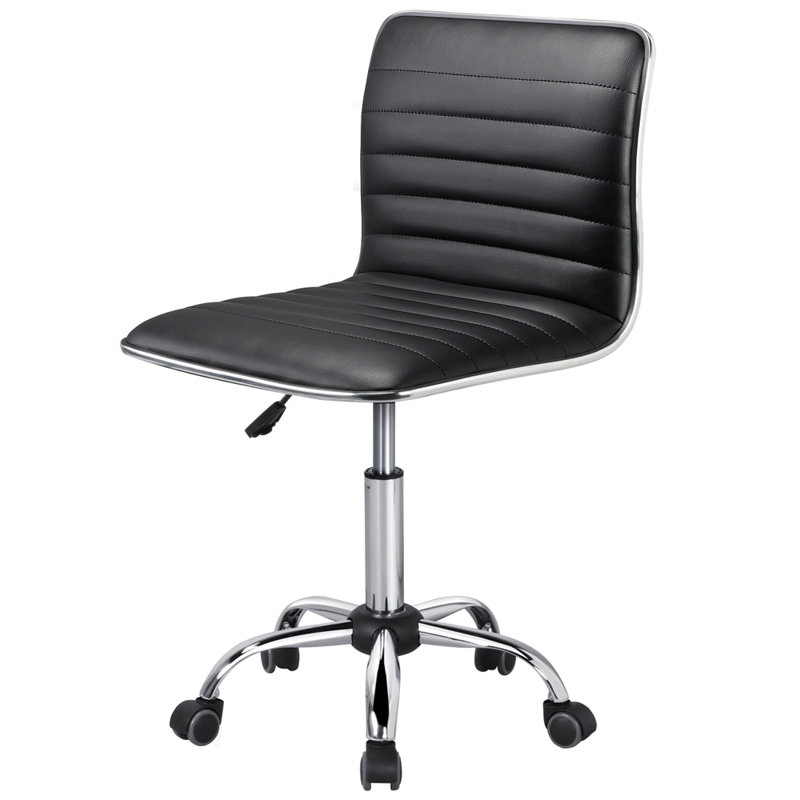 Correen PU Leather Low Back Armless Desk Chair, Black