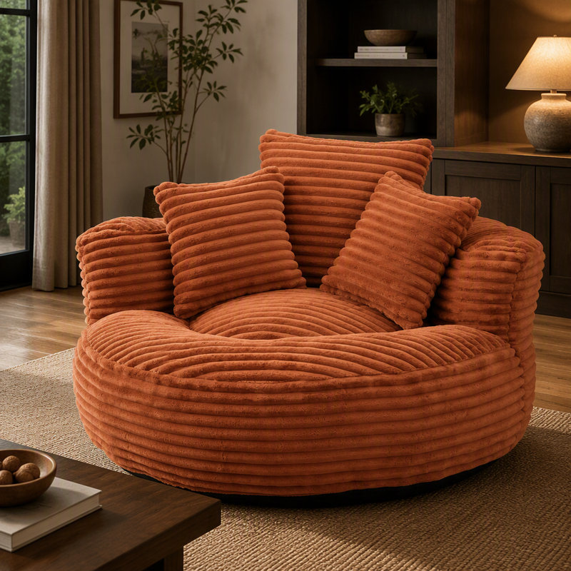 Pouf individuel avec 3 coussins, accoudoirs et rembourrage en mousse mémoire haute densité