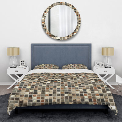 Ensemble de housse de couette moderne brun beige et mosaïque II