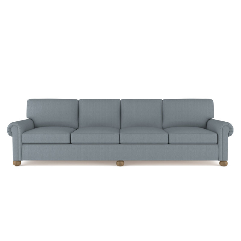 Leroy Rolled Panel-Arm Extra Long Sofa with Bun Feet, 36" H x 120" W x 49" D, Vintage Leather Graphite, Weathered