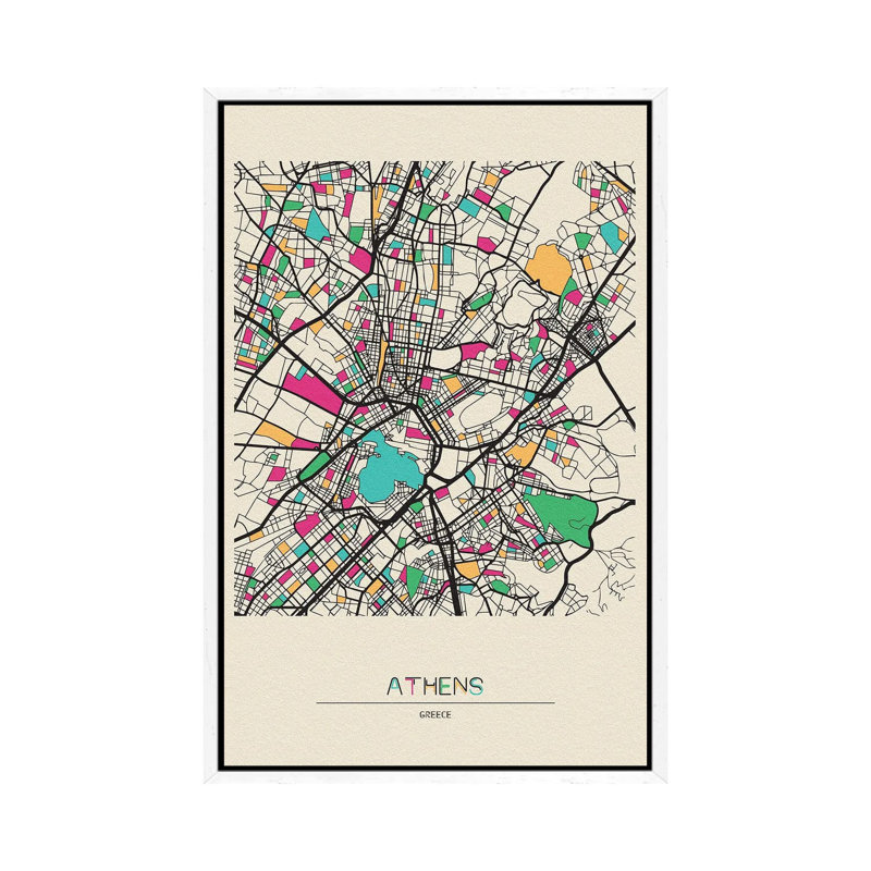 Athens, Greece Map 1 Piece Wall Art on Canvas, 66.04 cm H x 45.72 cm W, White Floater Frame