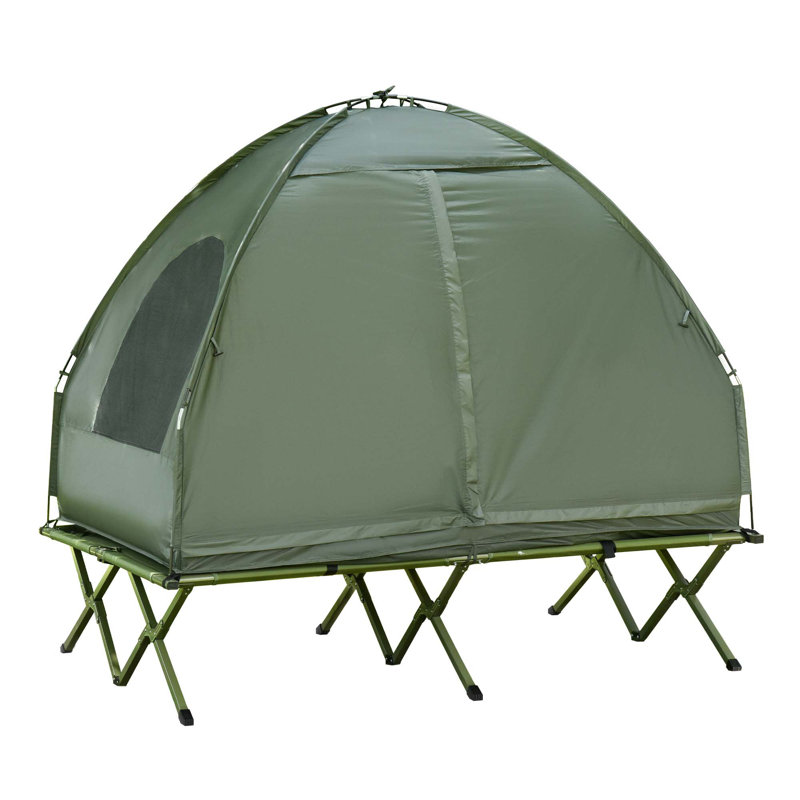Lit de camp pliable pour 2 personnes avec tente, couvre-lit et matelas gonflable épais Outsunny