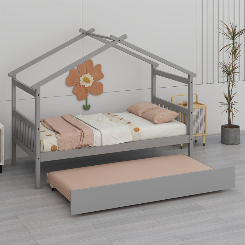 Lit en bois avec lit gigogne, Gris