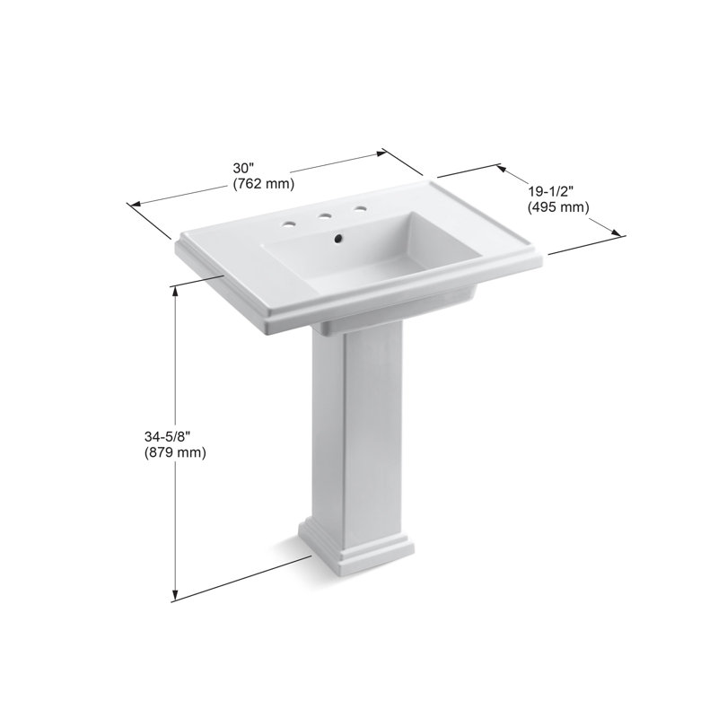 Tresham Fireclay Pedestal Bathroom Sink, Dune, 34.625" H x 19.5" W x 30" L, Single