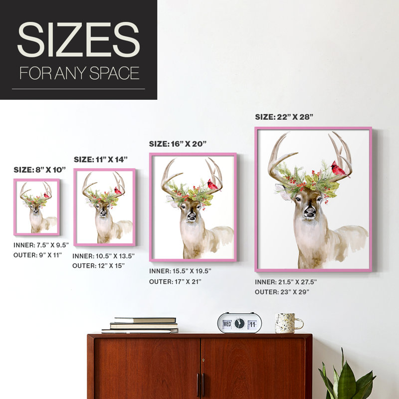 «Holiday Deer I», reproduction encadrée - bois massif, H 30 po x l 24 po, Rose
