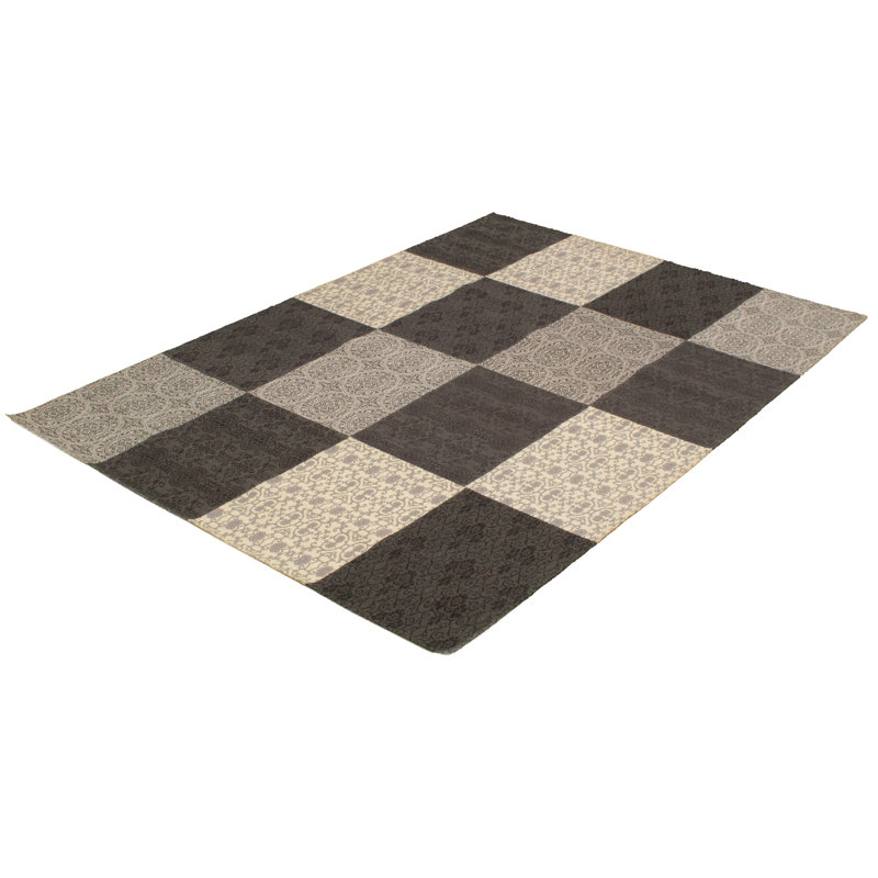 Tapis noir/gris clair handwoven à tissage plat Amata
