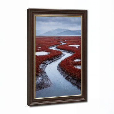 «Winding Creek Through Red Marsh Grass», art mural sur toile