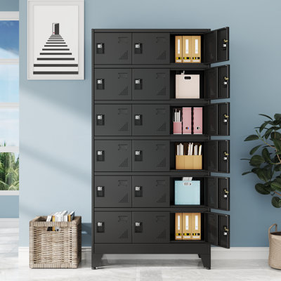 Armoire de rangement à 18 portes en métal noir pour les employés