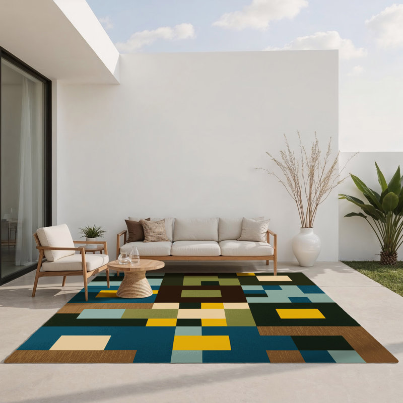 Block Spectrum Indoor And Outdoor Area Rug, Rectangle 9' x 12'