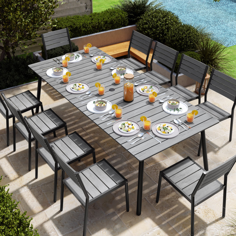 Cyanni 10 - Person 94.5'' L Outdoor Dining Set with Umbrella Hole, Gray