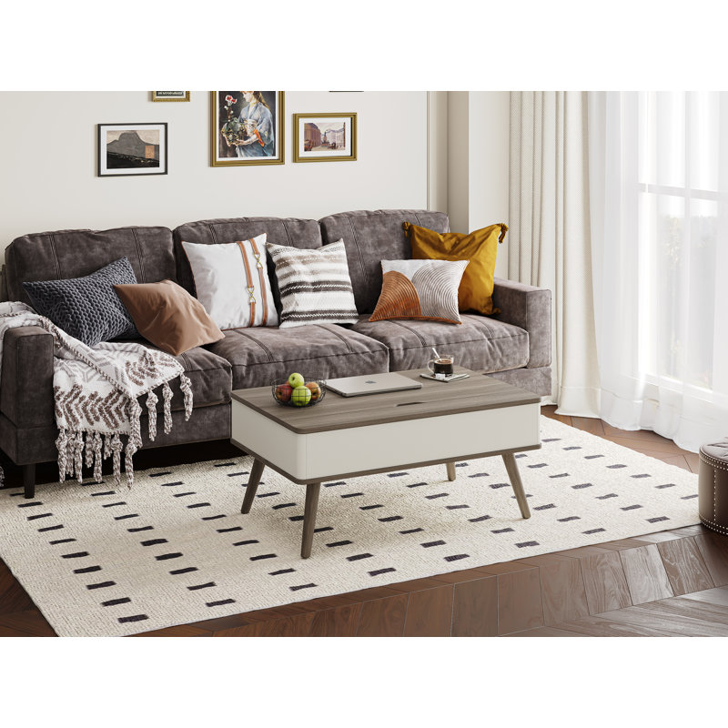 Lasharn Mid-Century Modern Lift-Top Coffee Table with Hidden Storage – 40" Wide, Gray Oak