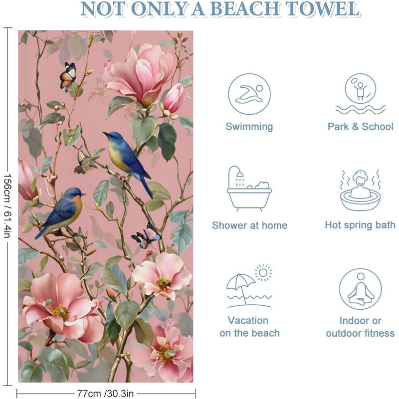 Pink Magnolia Flower Quick Dry Microfiber Beach Towel | 70"x35" Sand Free Bath Towel | Highly Absorbent Soft Towels for Pool, Travel, Swim, Sports