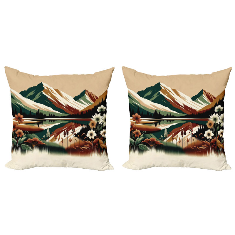 Hunter Green and Pale Redwood Microfiber Reversible Throw Pillow Set