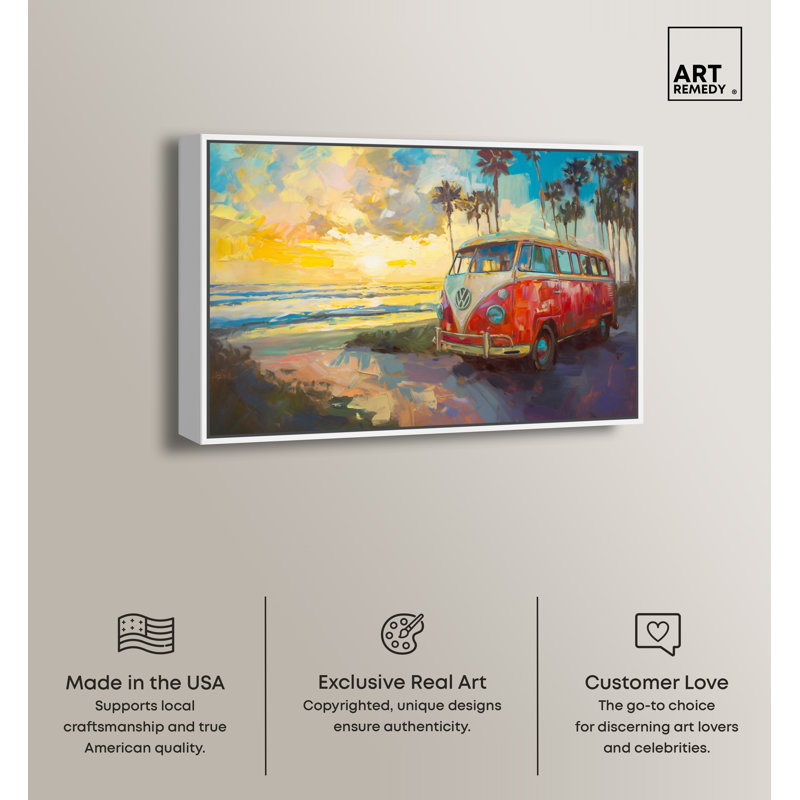 Colorful Coastal Sunset Canvas Print with White Frame