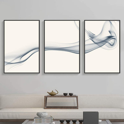 "Smoke Effect" IDÉE4WALL, art mural sur toile encadré pour le salon, la chambre à coucher, impressions abstraites sur toile zen pour la décoration de la maison, prêt à être accroché - panneaux de 16 po x 24 po x 3 po