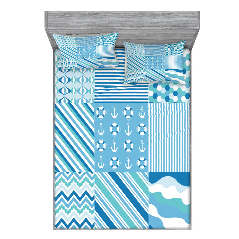 Microfiber Patchwork Sheet Set, Queen Sheet Set with Fitted Sheet