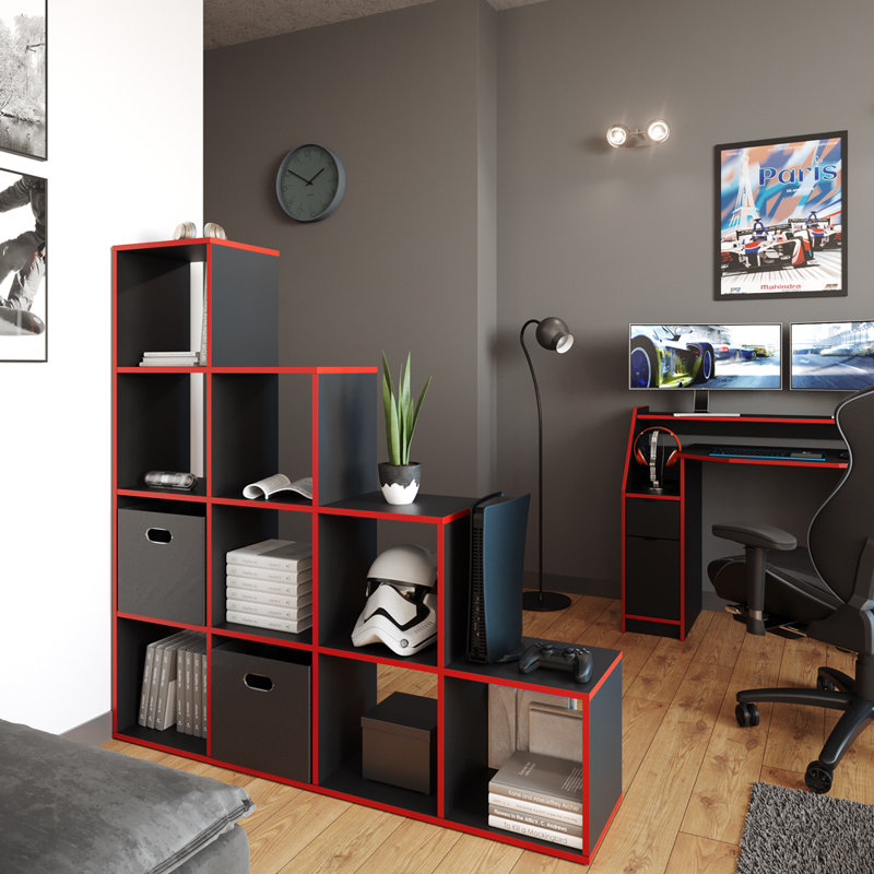 Braddox 1430cm H x 1380cm W Plastic Step Bookcase, Black/Red