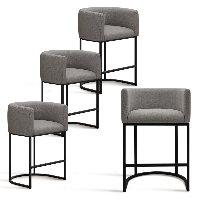 Upholstered Counter Stool with Metal Frame, Gray