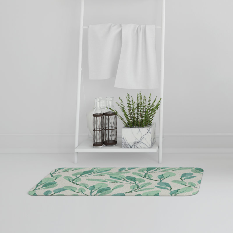 Akelah Non-Slip Bath Rug, Mint Green Floral 8