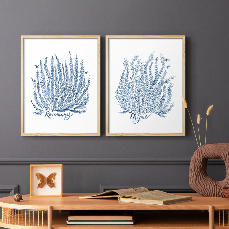 «Summer Herb Garden Sketches III», reproduction encadrée de qualité supérieure - prête à être accrochée - aucun clou requis - aucun clou requis