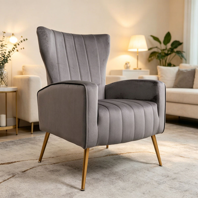 Fauteuil à oreilles moderne rembourré, Gris