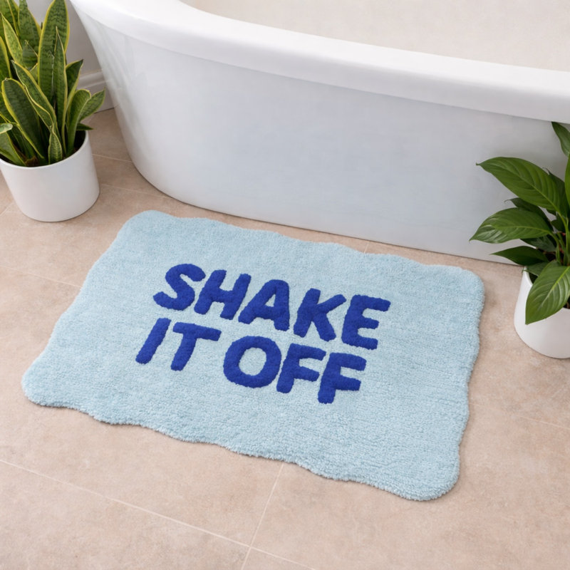 Shake It Off Slogan Scalloped Bath Mat, Blue