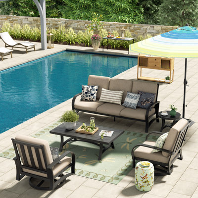 Chamber 5 Piece Aluminum Conversation Sofa Seating Group with Sunbrella® Cushions