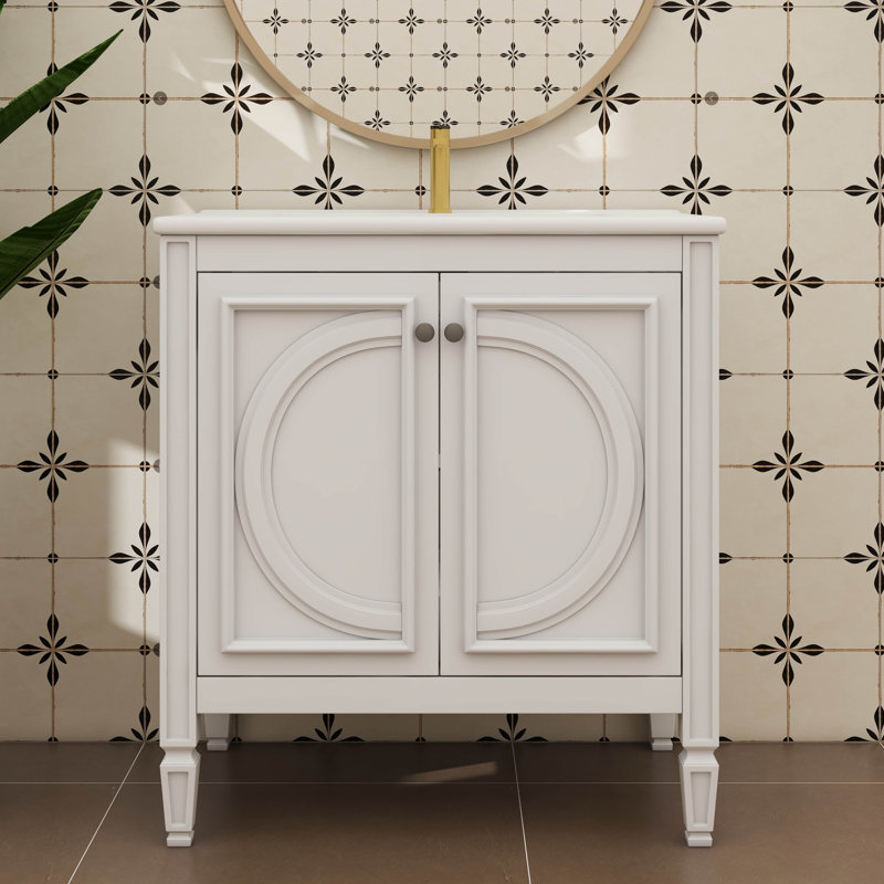 Meuble-lavabo de 30 po avec lavabo - conçu avec deux portes et une tablette intégrée, Blanc