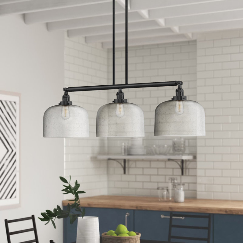 Bell - 3 Light 41" Stem Hung Island Light, No Bulb Included, Seedy, Satin Gold