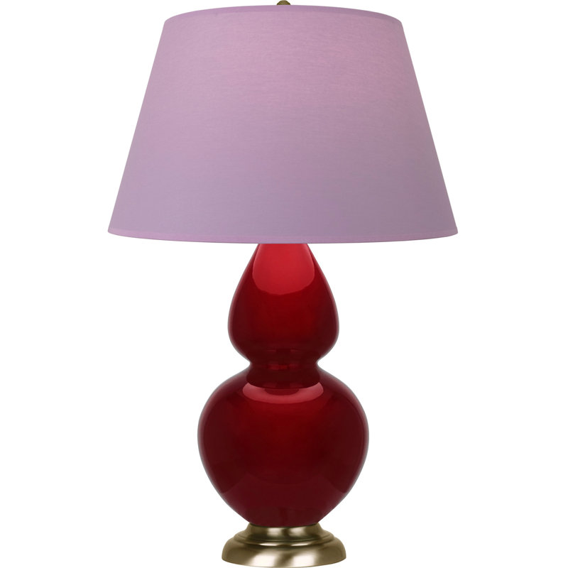 Lampe de table double gourde en céramique, Sangria glacé / laiton, Lavande / prune, Laiton