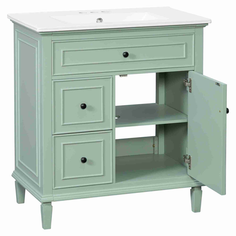 30" Bathroom Vanity with Sink, Green, Black
