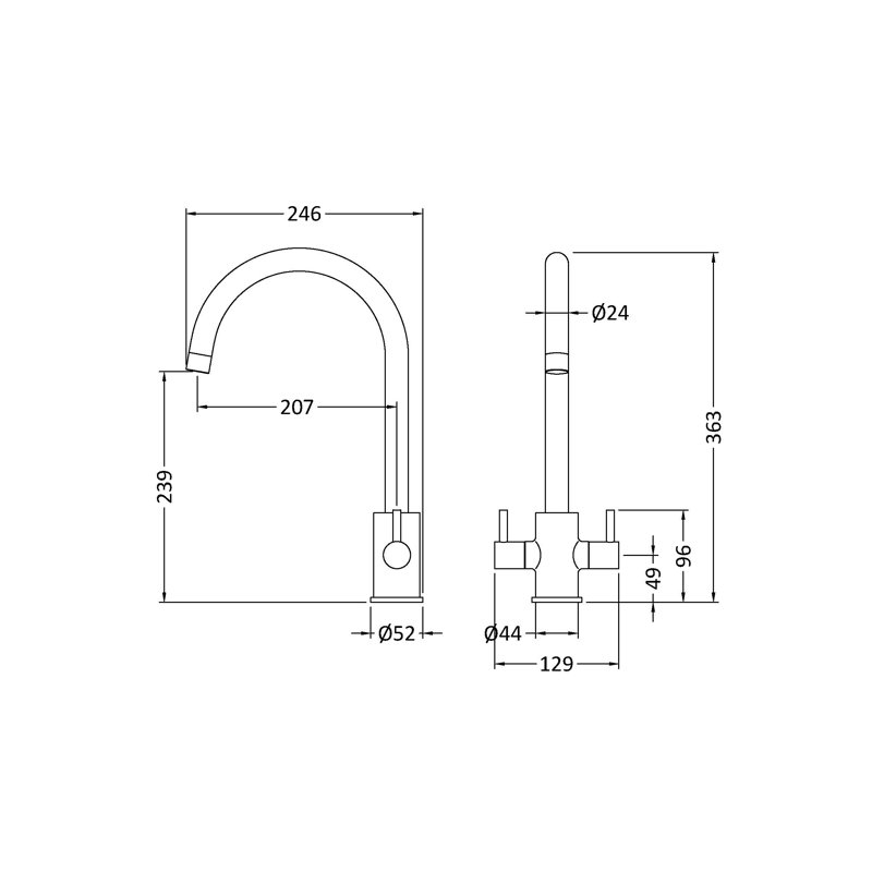 Nuie Kitchen Tap, Brushed Brass